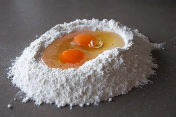 Pasta starts with flour and eggs